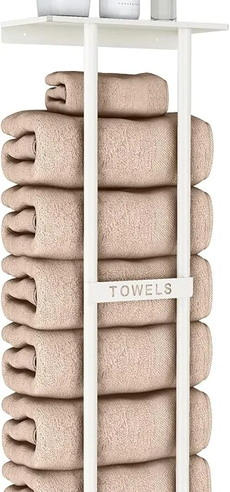 STWWO Wall Towel Rack for Rolled Towels, Towel Storage for Small Bathroom Can Holds 6 Large Towels, 30 inch Towel Racks with Shelf, White