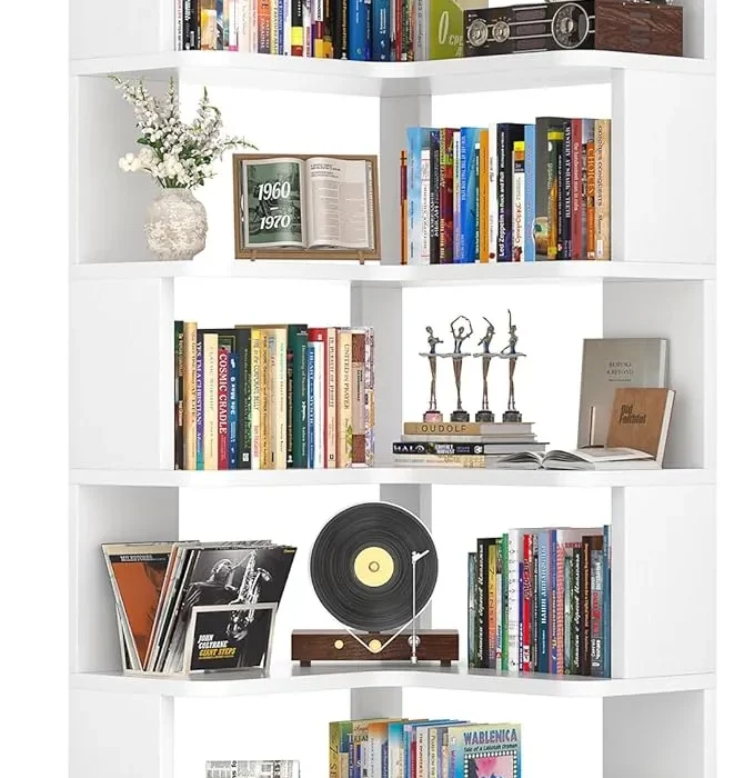 Armocity Corner Book Shelf - 6-Shelf Corner Bookshelf Etagere Bookcase with Baffle, Freestanding L Shaped Display Shelf Stand for Home Office, Living Room, Bedroom, Kitchen, White
