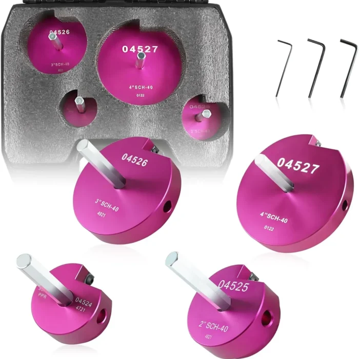 PVC Pipe Reamer Kit 4 PCS 1-1/2", 2", 3", 4" for SCH 40 PVC CPVC ABS, High Hardness Carbide & Heavyduty Aluminum Reamer Tool 3/8" Hex Shaft Fits 1/2" Drills for Exhaust Drain Water Pipe