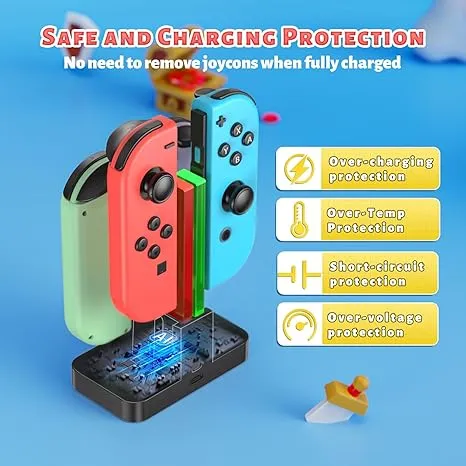 FastSnail Charging Dock Compatible with Nintendo Switch for Joy Con & OLED Model Controller with Lamppost LED Indication, Charger Stand Station with Charging Cable