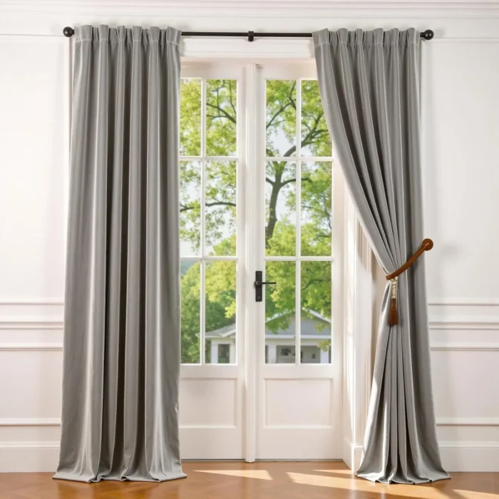 Lazzzy Velvet Curtains Grey Thermal Insulated Drapes for Bedroom Living Room Darkening Soft Luxury Noise Reducing Soundproof Soft Luxury Velvet Curtains 84 Inch Length 2 Panels Light Gray
