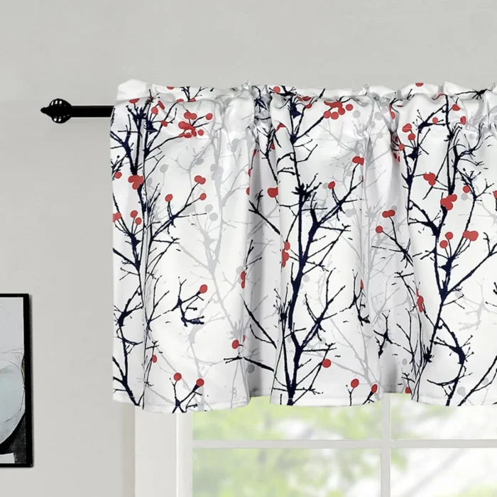 poefun Blackout Curtain Valances for Kitchen Windows - Tree Branches Printed Short Valances for Bedroom/Living Room/Bathroom/Farmhouse/Laundry with Rod Pocket 1 Panel 52x18 Inches Long, Black