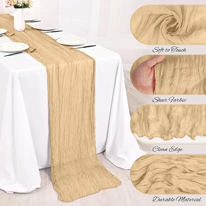 8 Pack Beige Cheesecloth Table Runner 21.5×120 Inch