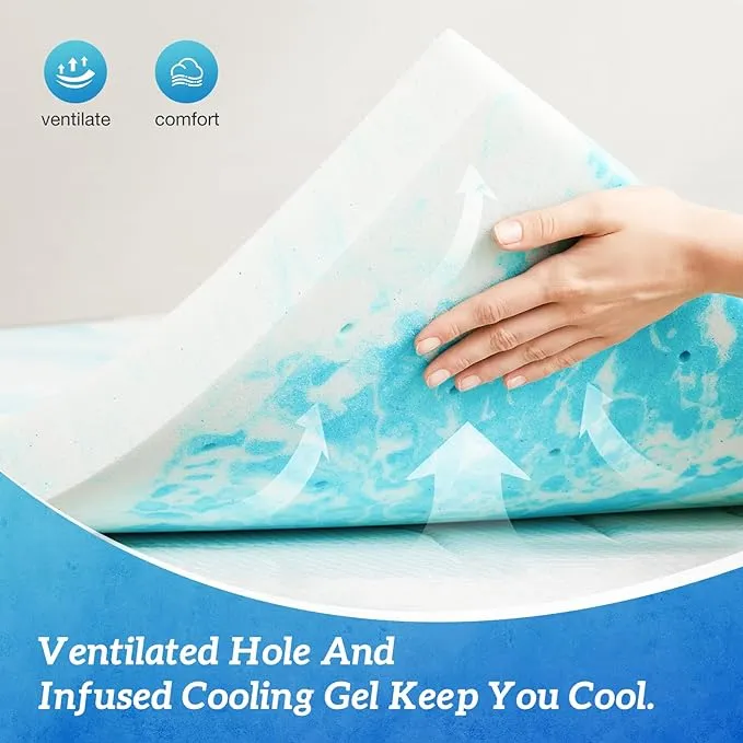 Sweetcrispy Mattress Topper Twin, Cooling Gel Infused Memory Foam Bed Toppers for Twin Size Bed, 2 Inch Thick Soft Mattress Pads for Sleeper Sofa, RV, Camper, CertiPUR-US Certified, Blue