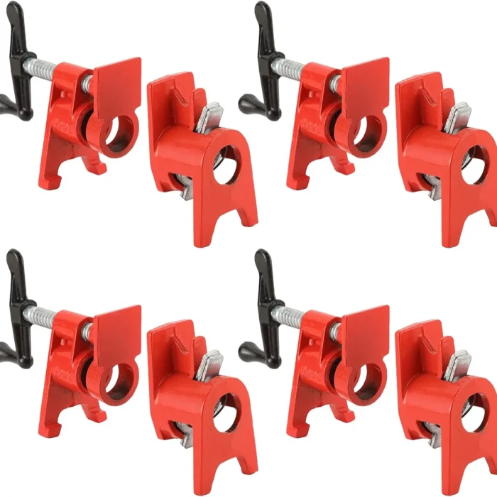 3/4" Wood Gluing Pipe Clamp Set with Unique Foot Design Red Heavy Duty Bar Clamps Cast Iron Quick Release Pipe Clamp Tools for Woodworking (4pc, 3/4" with foot)