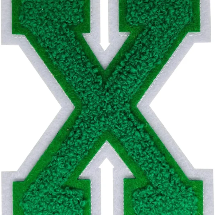 1 PCS 4.0" Green Chenille Letter Patches, Iron on Patches for Hats Clothes Bags Backpacks Jeans, Initial Large Varsity Letters,DIY Accessories (Letter X)