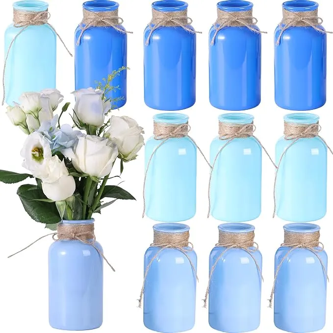 12Pack Mason Jar Vases for Centerpieces, Blue Glass Flower Vase