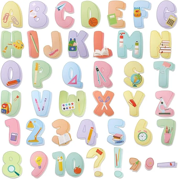 Geyoga 200 Pcs Large 6'' Bulletin Board Letters Font Letter and Punctuation Cutout Combo Set Big Classroom Alphabet Cutout for Bulletin Board Display School Chalkboard Wall Decor (Candy,Colorful)