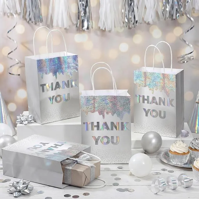 Spcvehaciast 16 Pcs Silver Gifts Bags with Handles Small Gift Bags