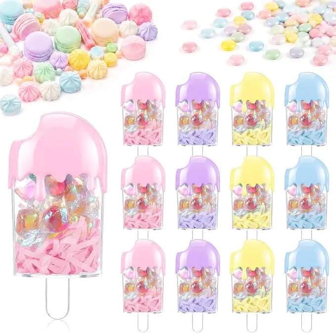Thyle 12 Pcs Candy Containers for Party Favors Ice Cream Shaped Candy Boxes Bulk Cute Plastic Treat Containers for Cream Summer Gift Weddings Birthdays Home Party Supplies (Cool Summer)