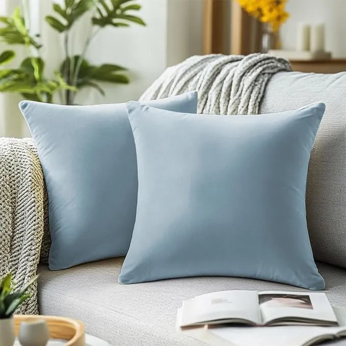 QUORGVES Light Blue Velvet Pillow Covers 22x22 Inch Set of 2, Soft Solid Decorative Square Throw Pillow Covers, Decor Cushion Covers for Bed Sofa Couch Bedroom Living Room - Coastal sky light  Blue