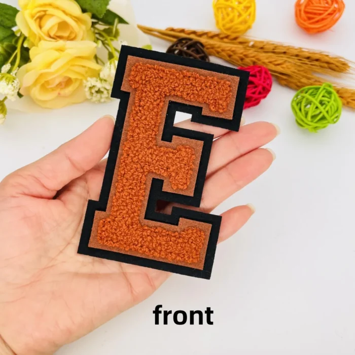 1 PCS 4.0" Brown Chenille Letter Patches, Iron on Patches for Hats Clothes Bags Backpacks Jeans, Initial Large Varsity Letters,DIY Accessories (Letter E)