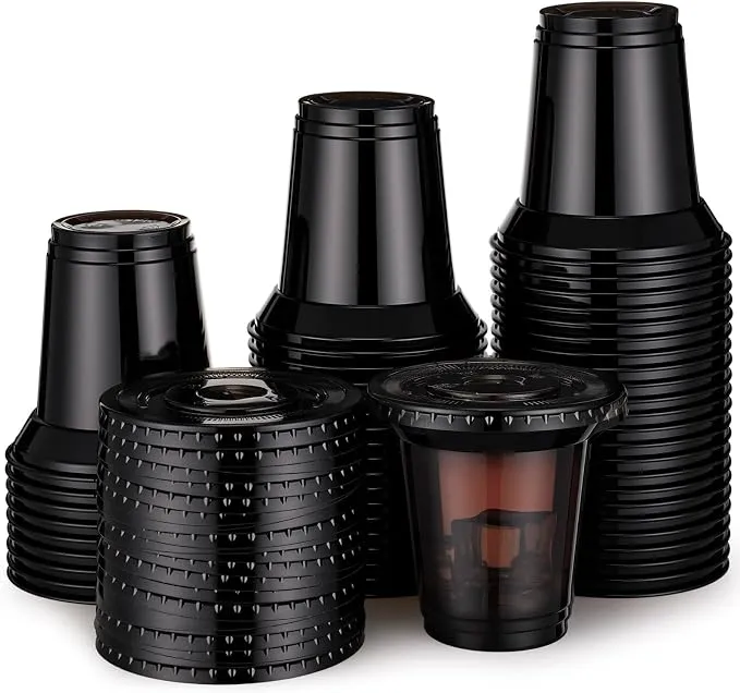 200 Pcs 16 oz Disposable Iced Coffee Cups with Lids Black Clear Plastic Cups for Picnics Camping Trips Birthday Wedding Smoothie Cold Drinks Juice Milkshake Party