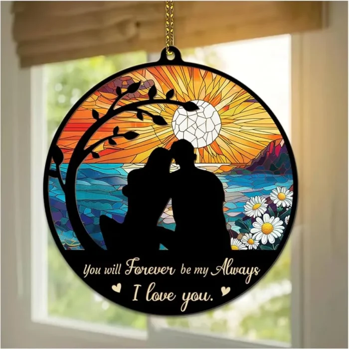 Foxcorner Couple 5" Suncatcher, I Love You Christmas Ornament Gifts for Him Her, Birthday Anniversary for Her, Wife, Girlfriend, Husband Gift for Him 2 Layered Wood Acrylic 5" Ornament Keepsake