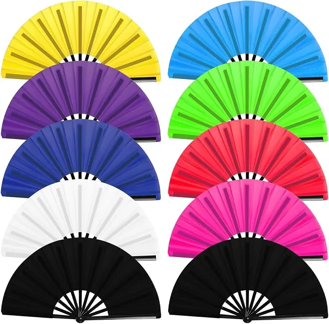 HINGTAI 10Pcs Folding Hand Fan Bulk, Popping Clacking Fans for Line Dancing Mix Color Classic Style Decorative Handheld for Performance Dance Wedding Party Dance Enthusiasts