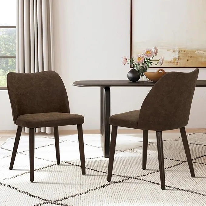 Carvee Dining Chairs Set of 2, Modern PU Leather Dining Room Kitchen Side Chair with Padded Seat and Wood Legs Restaurant/Cafe, Dark Gray