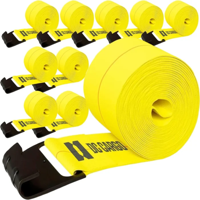 DC Cargo Mall Truck Straps, 4 inch X 30' Straps for Flatbed Trailer Heavy Duty Tie-Downs w/Flat Hooks (10-Pack) 16,500 lbs Break Strength, WLL# 5,500 lbs