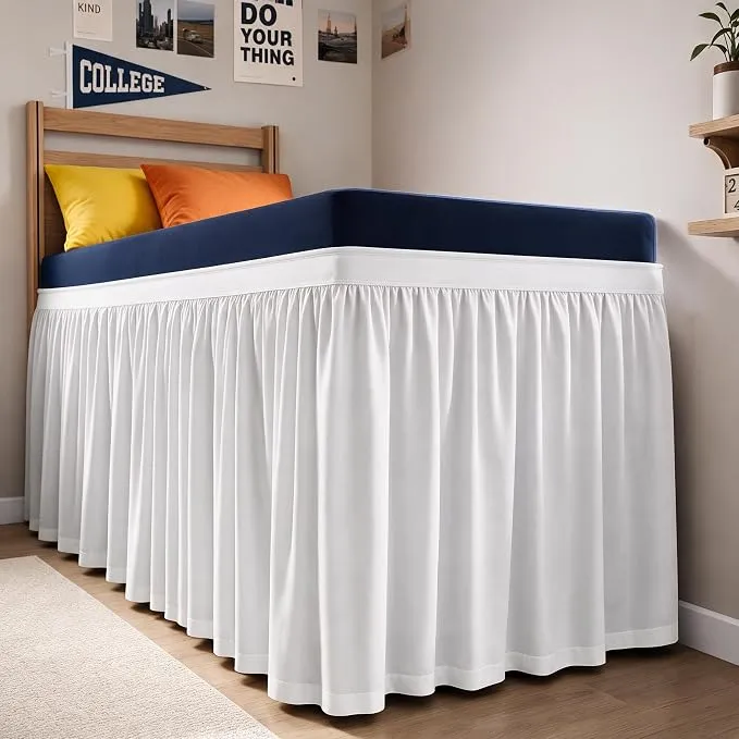 CGK Linens Dorm Room Bed Skirt Twin XL - Dorm Room Essentials - 34" White