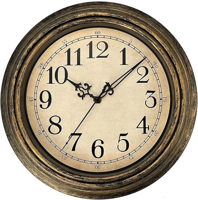 Plumeet Retro Wall Clock, 12'' Non Ticking Classic Silent Vintage Wall Clocks Decorative Kitchen Living Room Bedroom - Battery Operated