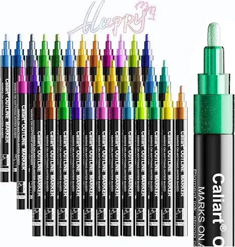Caliart 36 Colors Outline Markers Shimmer Glitter Pens