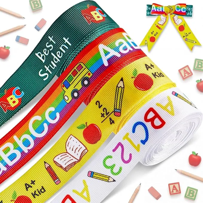 WILLBOND 4 Rolls 20 Yards Back to School Ribbon, Teacher Ribbons 0.87 Inch Wide School Theme Apple Pattern ABC Pencil Ribbons, Grosgrain Ribbon for Appreciation Gifts, DIY Crafting, Classroom Decor Visit the WILLBOND Store