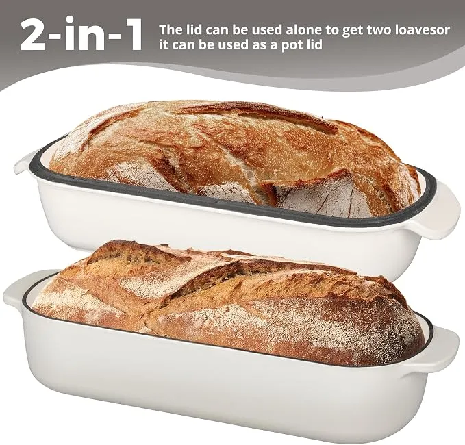 EDGING CASTING Enameled Cast Iron Loaf Pan with Lid, Bread pan, Dutch Oven Bread pan for Homemade Sourdough Bread Baking, 12.5x5.5 inch, 5qt, White