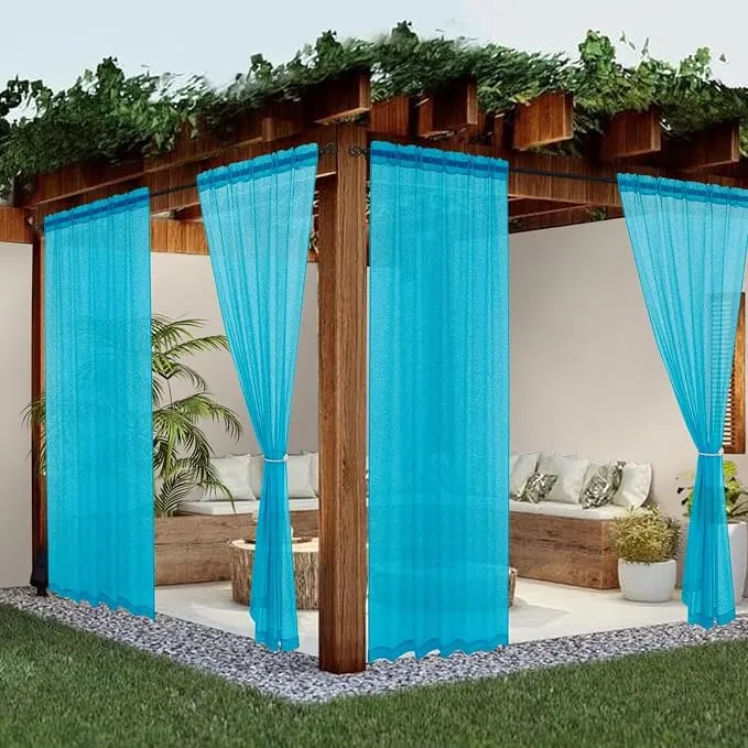 youleyar Sheer Outdoor Curtains for Patio Waterproof Panels Linen Look Rod Pocket Indoor Aqua Voile Curtain for Living Room, Bedroom, Porch, Pergola, Cabana, Gazebo(52x108 Inch, Aqua)