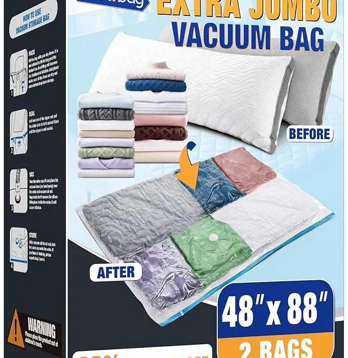 XX-Jumbo Size 48''X88'' Vacuum Storage Space Bags Extra Large for Blanket, Bedding, Comforters, Carpet, Sofa Pad Mattress, Pump Not Included (2 Pack)