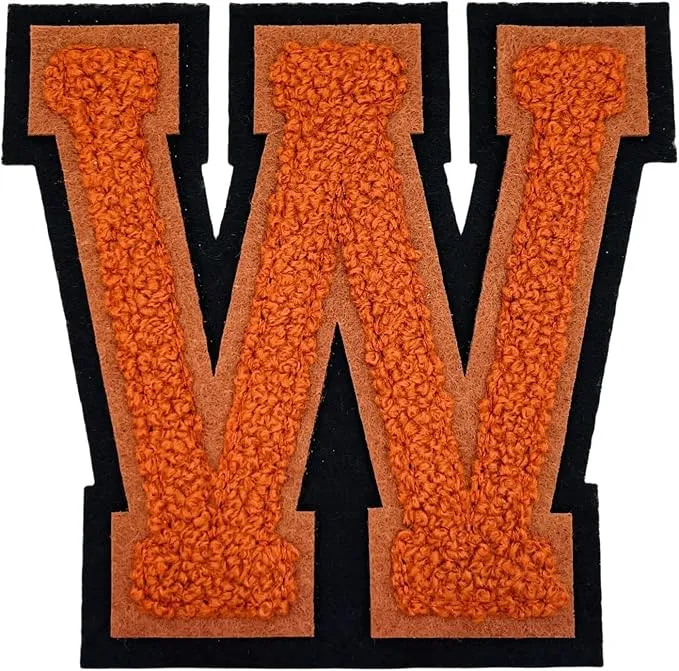 1 PCS 4.0" Brown Chenille Letter Patches, Iron on Patches for Hats Clothes Bags Backpacks Jeans, Initial Large Varsity Letters,DIY Accessories (Letter W)