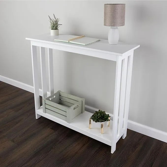 Slim Console Table - 39in x 11.8in Narrow Entryway Table - 2-Tier Sofa Table with Open Storage Shelf - Console Tables for Entryway, Hallway, and Foyer - Living Room Furniture by Lavish Home (White)