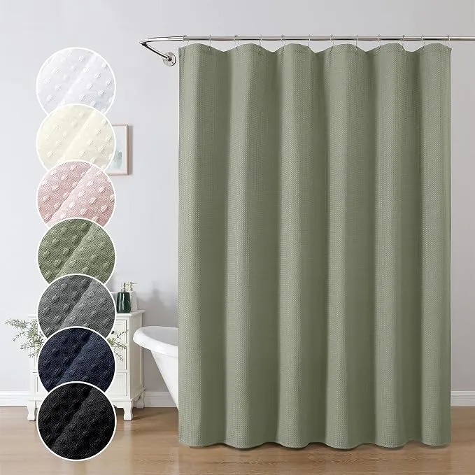 OWENIE Sage Green Shower Curtain, Waffle Weave Heavy Fabric Shower Curtain for Bathroom, Waterproof Thick Textured 420G/M Elegant Luxury Hotel Spa Bath Curtains, Machine Washable, 72W x 72L