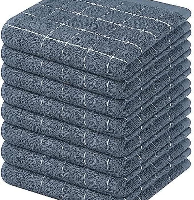 Mordimy Cotton Terry Checkered Dish Cloths, 16*26, 6- Pack, Grey