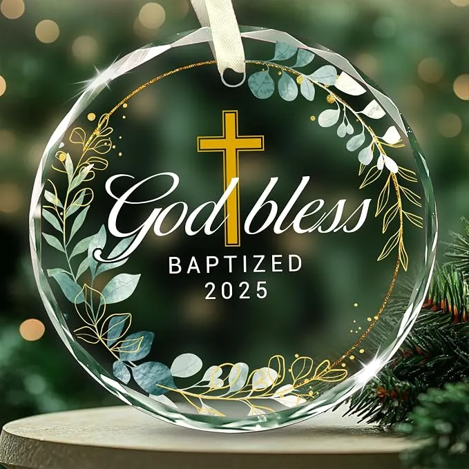 Baptism Christmas Ornament - God Bless You Baptized 2025 - Christian Easters Baptism Gifts for Girls, Boys, Adults, Cross Christening Ornament Gifts for Godsons, Goddaughters from Godparents