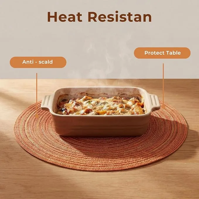 Youyi Table Placemats Set of 6, Round Place Mats 15 Inch Washable Heat Resistant Durable Woven Braided Placemats Farmhouse Boho Table Mats for Dining, Dark Orange