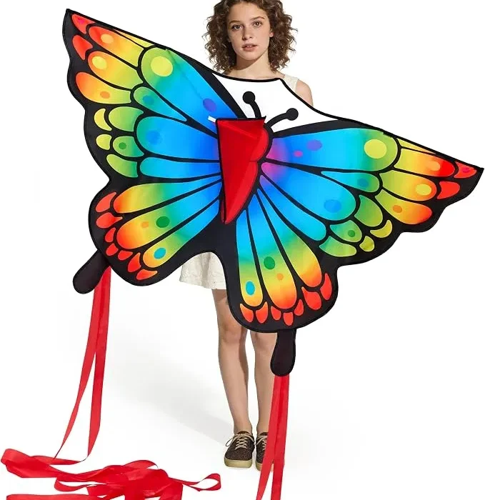 JOYIN Rainbow Butterfly Kites for Kids and Adults, Easy to Fly Large Single Line Kites for kids - 55" x 27.5" Kite with 328ft String for Beginner, Butterfly Beach Kite for Outdoor Games and Activities