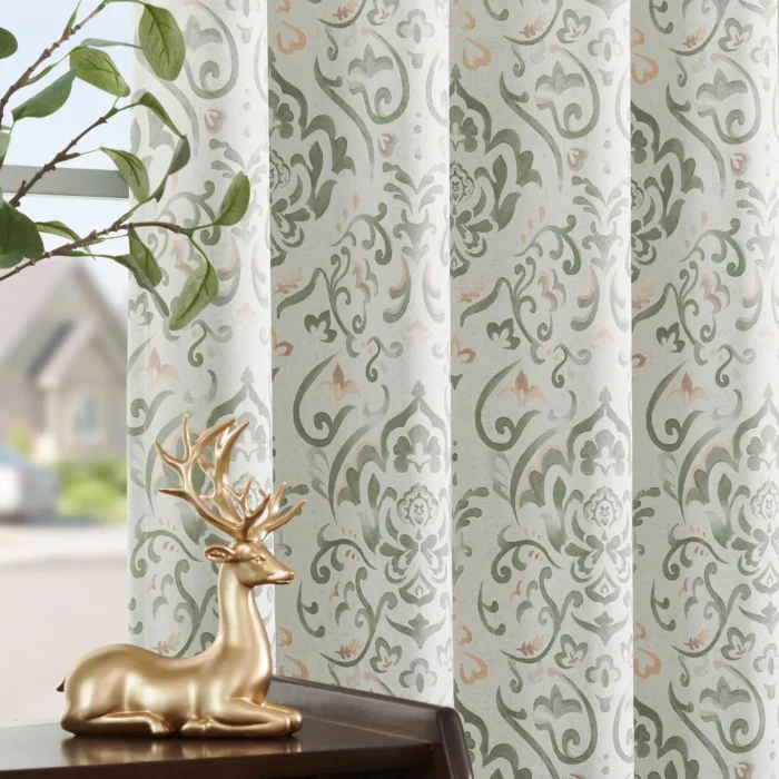 Lazzzy Sage Damask Blackout Curtains 96 Inches Long for Bedroom Living Room, Green Floral Printed Thermal Insulated Window Treatments, Back Tab Noise Reducing Room Darkening Drapes, 2 Panels