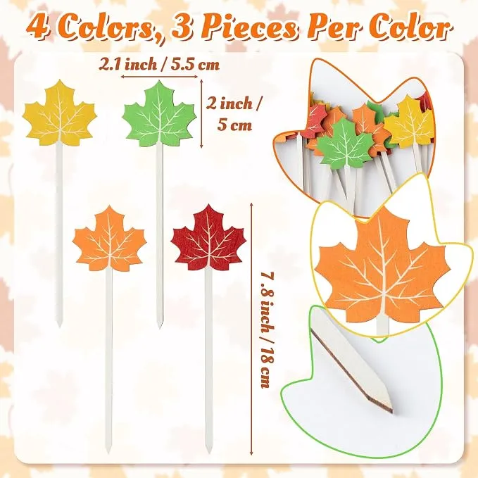 TICIAGA Fall Maple Leaf Floral Wooden Pick - 12 in Rustic Autumn Flower Pick