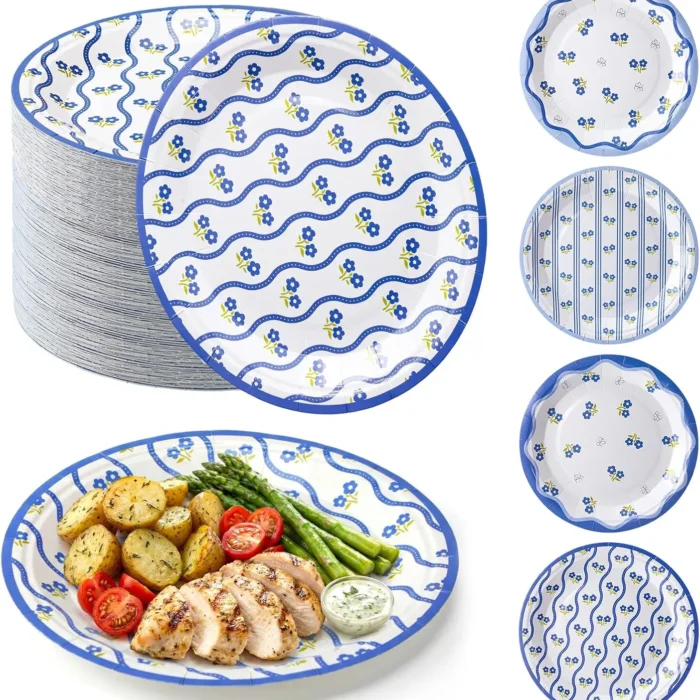 Qinyoung 100pcs Striped Paper Plates Multicolor Cake Plates Party Supplies Last Toast Coast Disposable Tableware for Bachelorette Party Bridal Birthday Baby Shower Cocktail Decorations(Fresh)