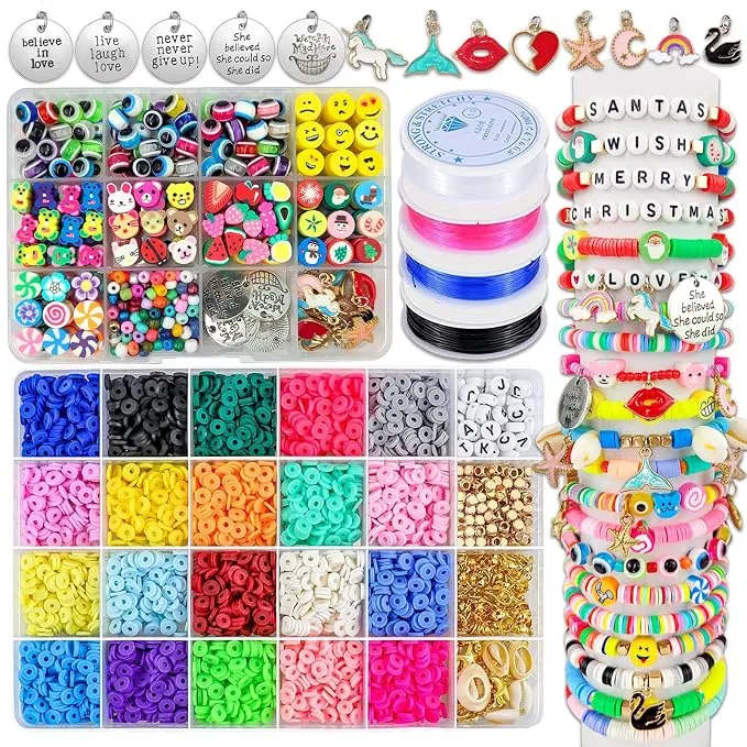 Wakestar Clay Beads Bracelet Making Kit,Flat Round 6mm Clay Beads for Jewelry...