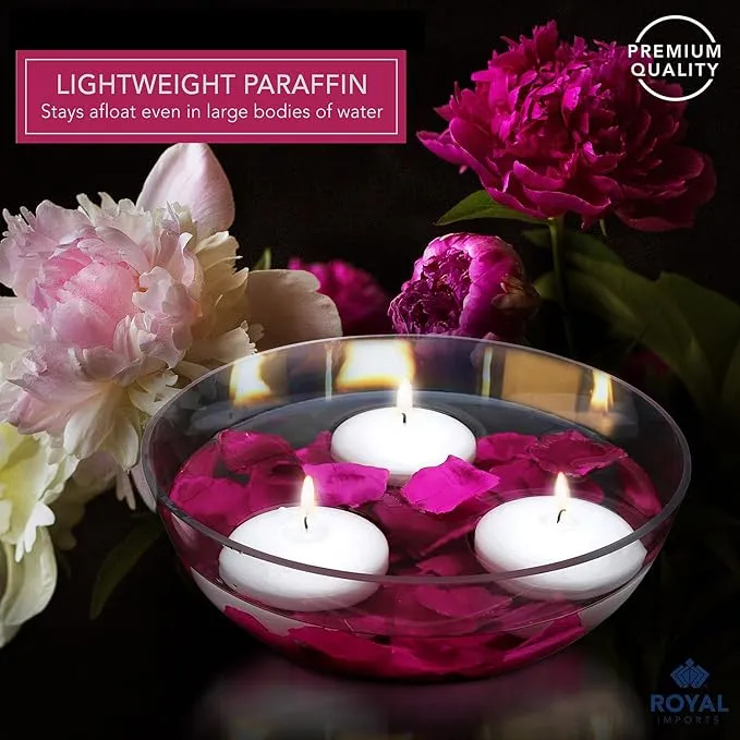Royal Imports White Floating Candles 3" - Made in USA Pack of 12 Unscented Dripless Wax Discs - 10 Hour Burn Time - for Centerpieces, Weddings, Events, Home Décor