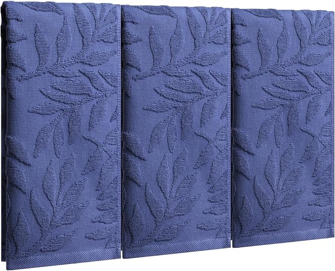 4pcs Navy Blue 3D Leaves Hand Towels for Bathroom,100% Cotton