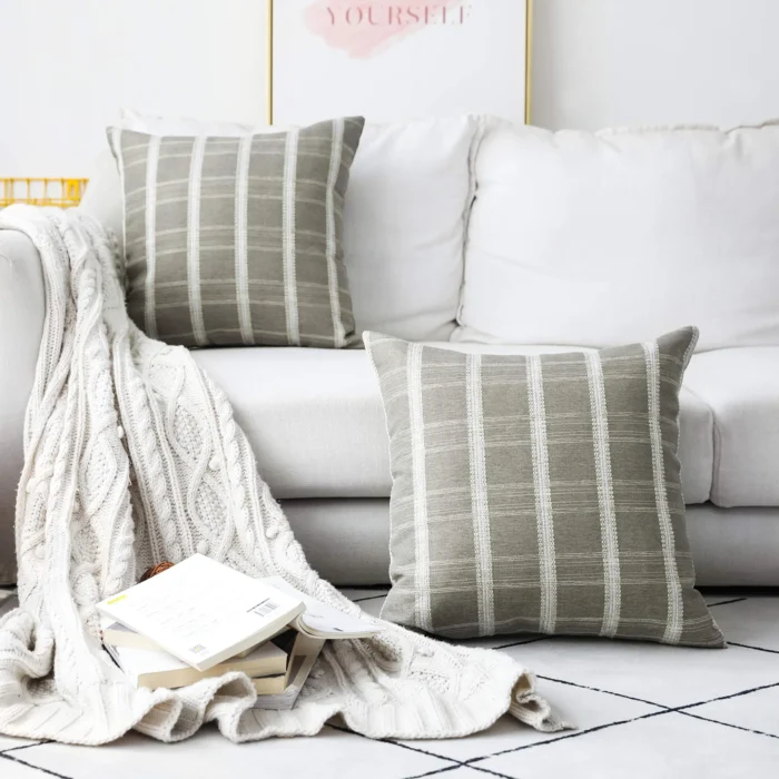Home Brilliant Beige Linen Throw Pillow Covers 18x18 Decorative Pillow Covers for Couch Sofa Bench, Set of 2, 18x18, Beige