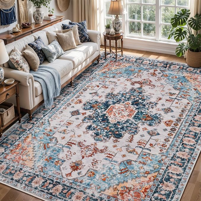 Tangsoo Vintage 6x6 Washable Area Rug for Living Room, Indoor Non Slip Rug