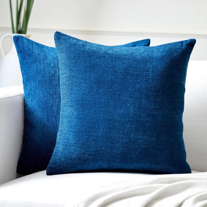 Encasa XO Thick Chenille Throw Pillow Covers Set of 2 | Royal Blue - (24"x24") (60x60 cm) | Decorative Accent Square Throw Pillow Cases For Couch, Home Decor, Sofa