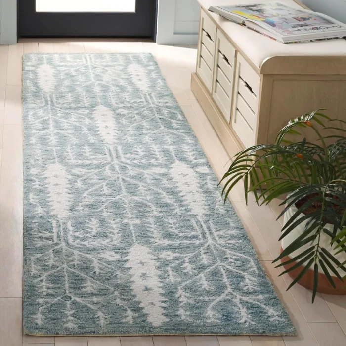 SAFAVIEH Jardin Collection Area Rug - 2'3" x 8' Runner, Blue & Ivory, Handmade Wool, Ideal for Living Room, Hallway, Foyer, Entryway, Bedroom