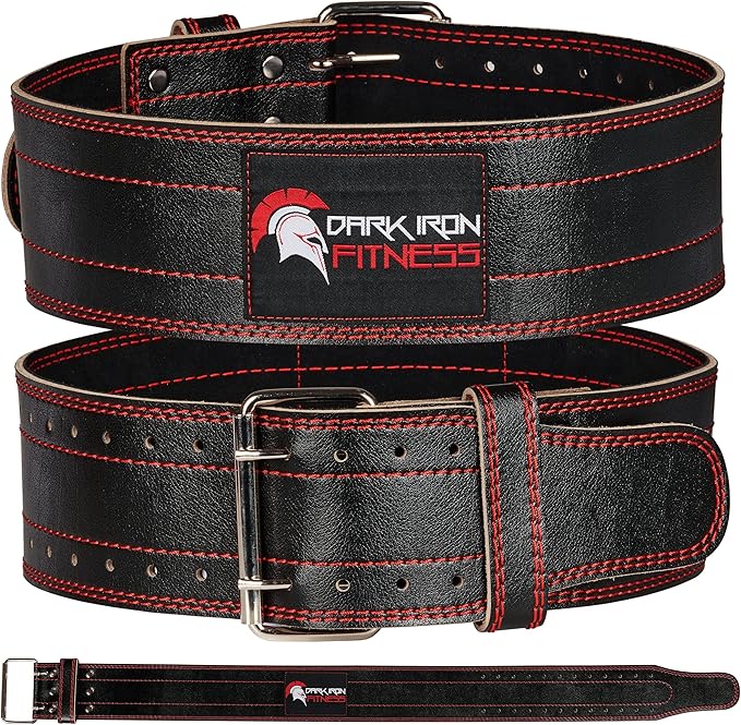 Dark Iron Fitness Genuine Leather Pro Weight Lifting Belt for Men and Women - Durable Comfortable and Adjustable with Buckle - Stabilizing Lower Back Support for Weightlifting size (S 25-37)