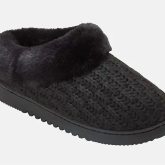 DearFoams Black Women’s Slippers Faux Fur Memory Foam Indoor Outdoor Small 5-6