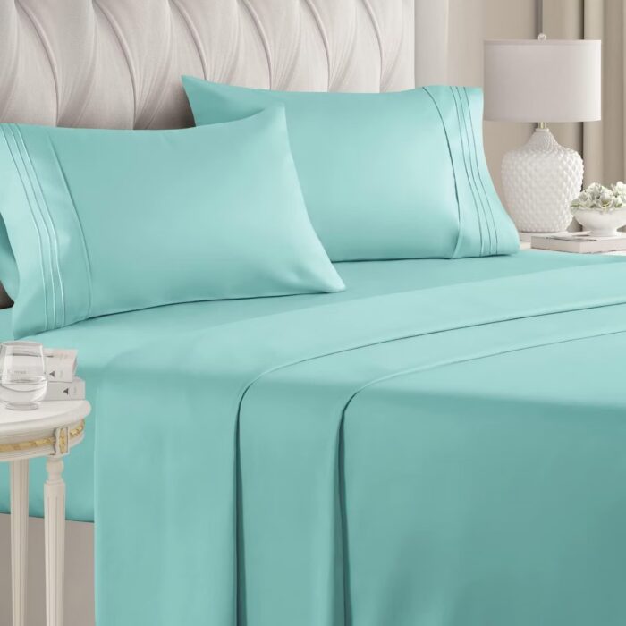 CGK Linens Luxury Soft 4 Piece Solid Bed Sheet Set - Deep Pocket Fits 8"-16" Mattresses in Spa Blue, Size Full
