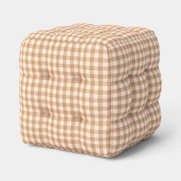 Tufted Gingham Ottoman Tan - Room Essentials