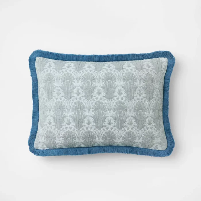 Lumbar Woven Shell Block with Fringe Edge Throw Pillow Bue - Threshold™ designed with Studio McGee